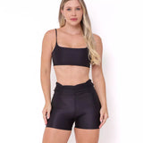 Conjunto Fitness Cós Franzido Compressão Preto